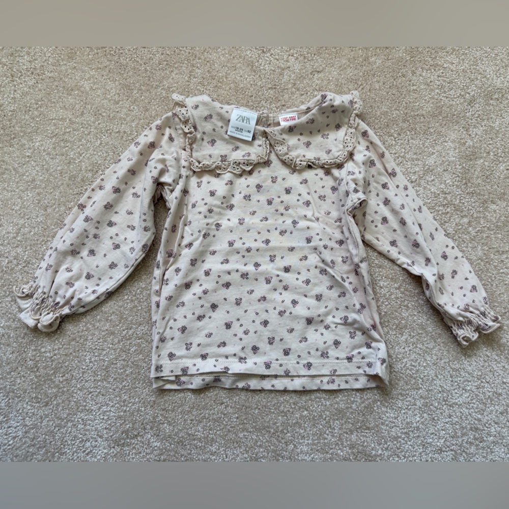 Zara Cream Long Sleeve Top with Pink Floral Print 18-24m
